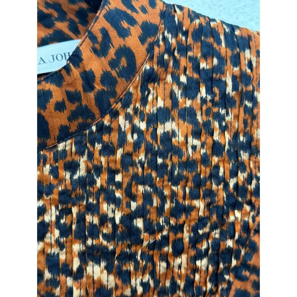 Ulla Johnson Vesna Leopard Print Blouse Brown Black  Long Sleeve Cotton Size 6